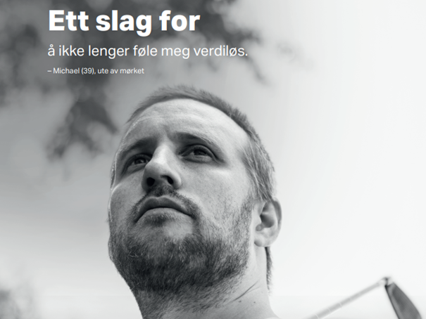 Michael slår Ett slag for å ikke lenger føle seg verdiløs. Annonse i Finansavisen 29. juni 2024